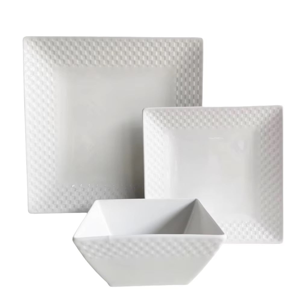 Service d’assiette carreaux et bol en céramique blanche