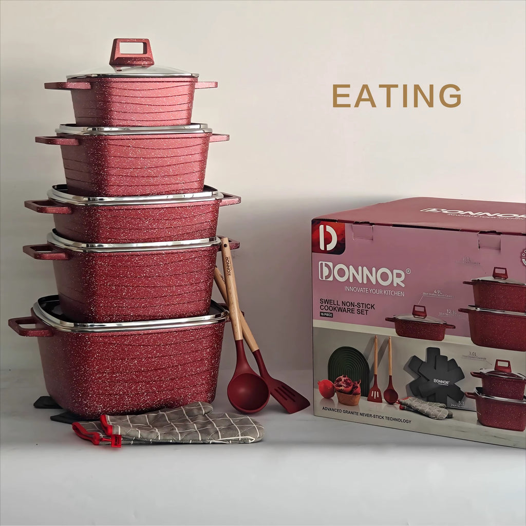 Batterie de Cuisine Carrée en Granit (12 Pièces)