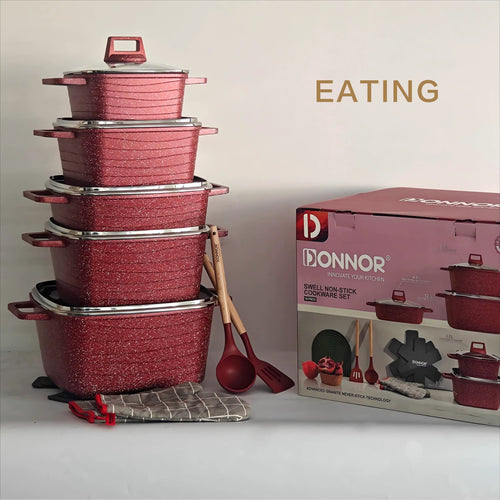 Batterie de Cuisine Carrée en Granit (12 Pièces)