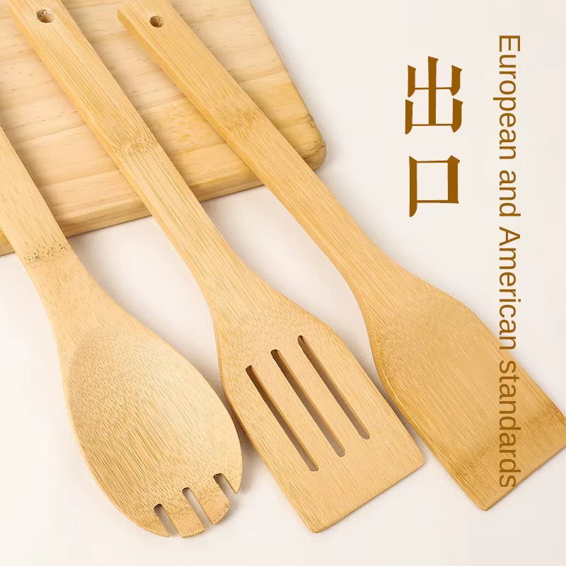 🪵 Service d'Ustensiles de Cuisine en Bambou Naturel avec Pot de Rangement 🌿