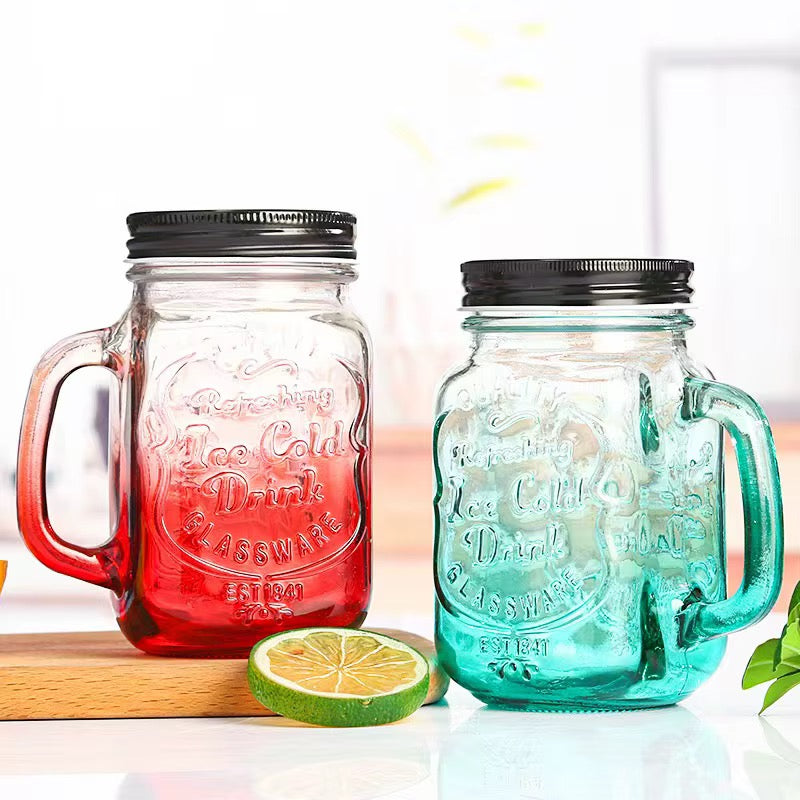 🍹 Chopes en Verre Style Mason Jar avec Couvercles et Pailles Assorties 🍓