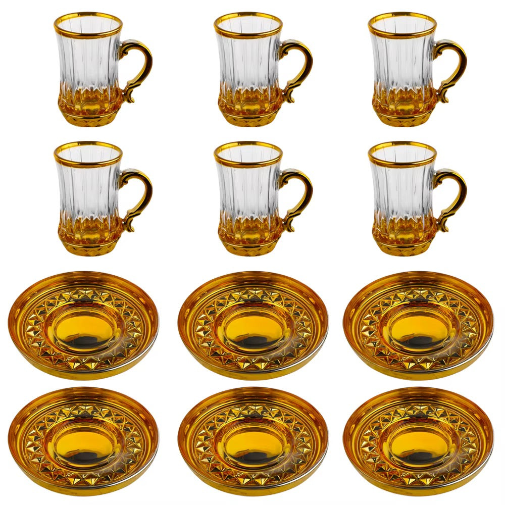 Services de thé / café en verre doré 12 pièces