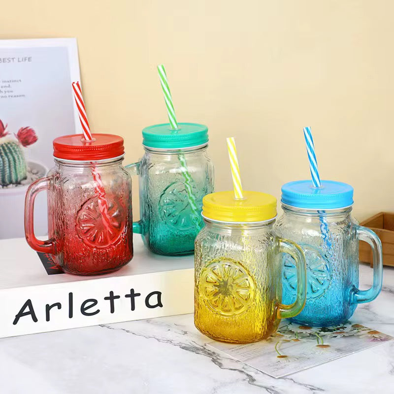 🍹 Chopes en Verre Style Mason Jar avec Couvercles et Pailles Assorties 🍓
