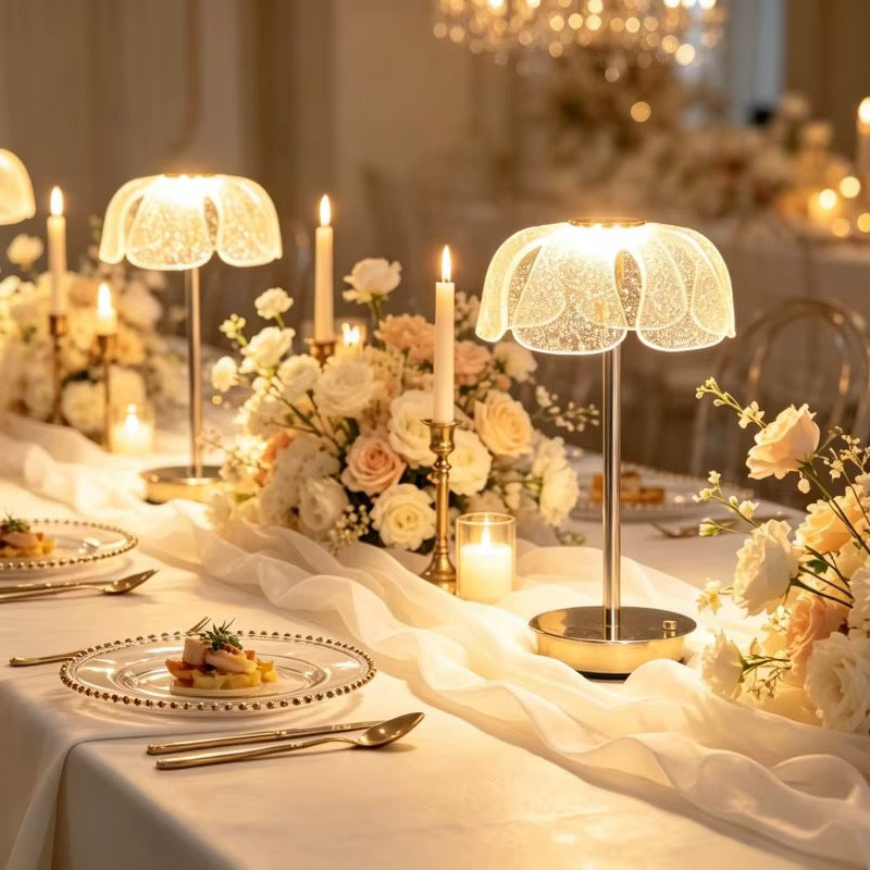 💡 Lampe de Table LED Design Fleurs / Méduse en Cristal & Métal Doré ✨