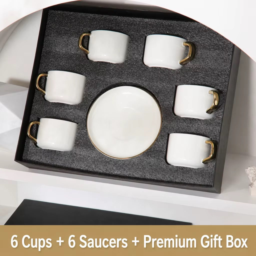 ☕ Coffret Service à Café / Thé Luxueux (6 Tasses + 6 Soucoupes) 🎁