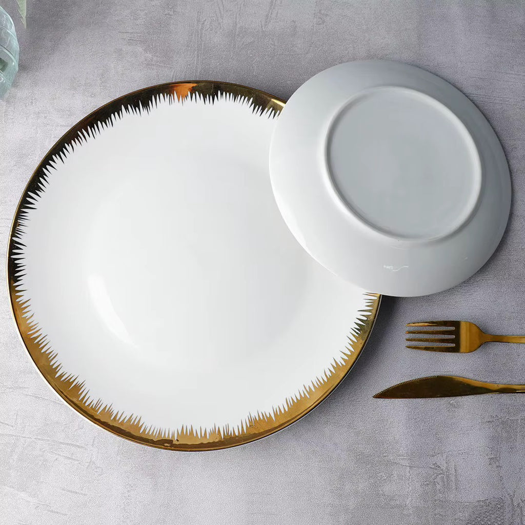 Service d'Assiettes Élégantes – Liseré Doré Effet Dentelé
