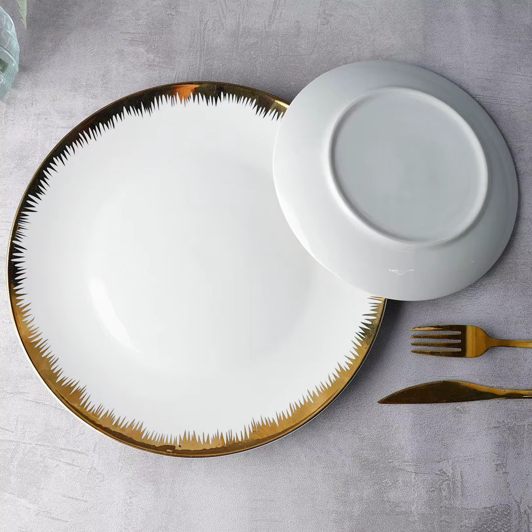 Service d'Assiettes Élégantes – Liseré Doré Effet Dentelé