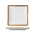 Service d'Assiettes Carrées de Luxe - Céramique Blanche & Bordure Dorée (2 pièces)