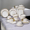 ✨ Service de Table Complet Élégant en Céramique Blanche et Dorée(32pièces)