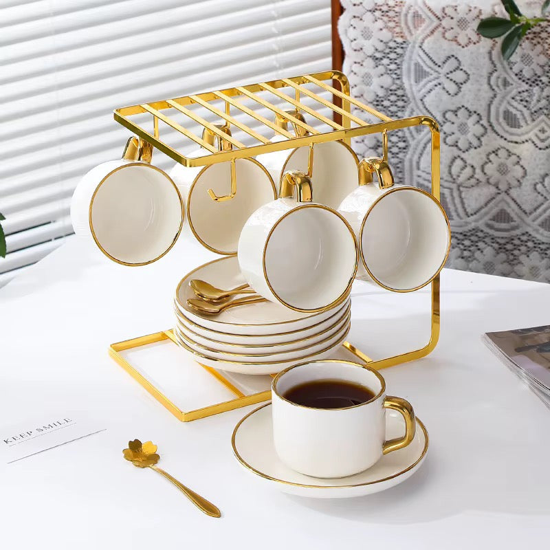 ☕ Coffret Service à Café / Thé Luxueux (6 Tasses + 6 Soucoupes) 🎁