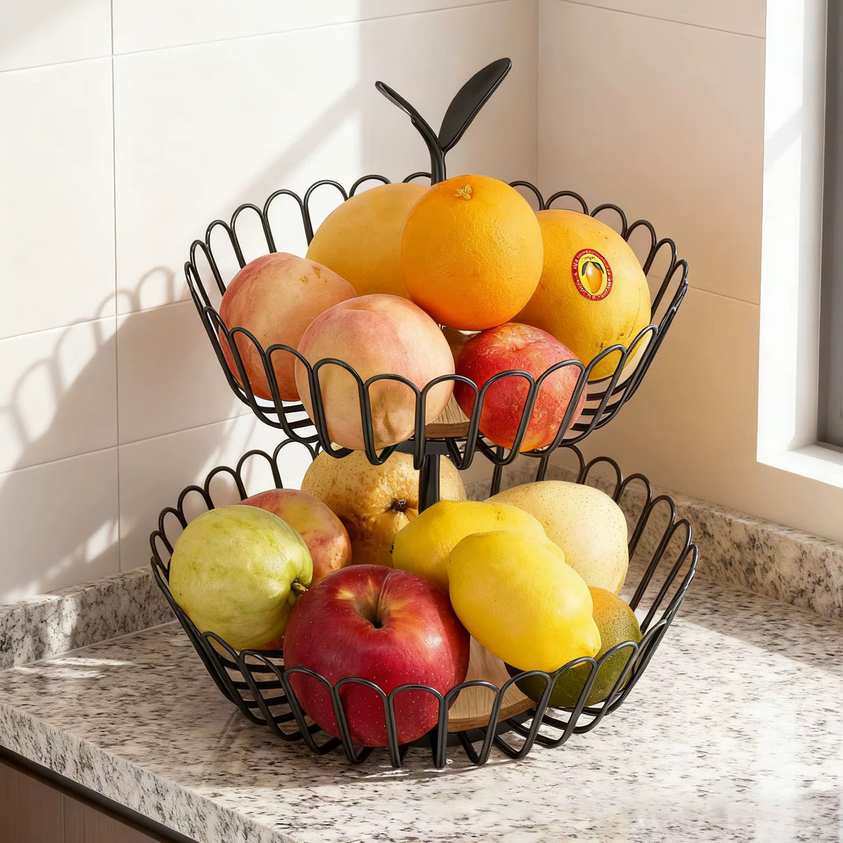 🧺 Corbeille à Fruits Étage en Métal Doré - Design Élégant 🍍
