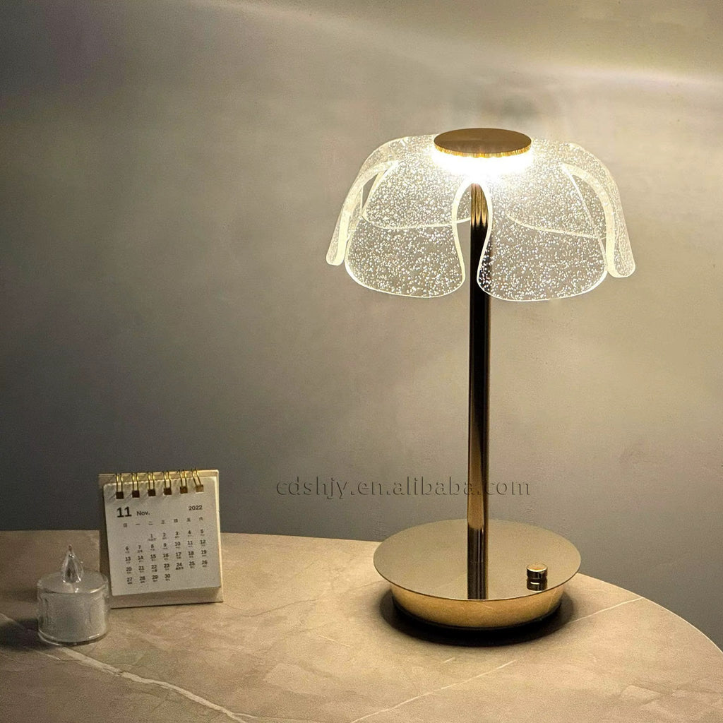 💡 Lampe de Table LED Design Fleurs / Méduse en Cristal & Métal Doré ✨