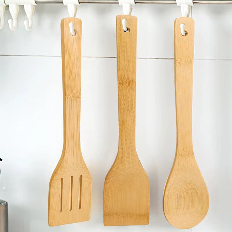 🪵 Service d'Ustensiles de Cuisine en Bambou Naturel avec Pot de Rangement 🌿