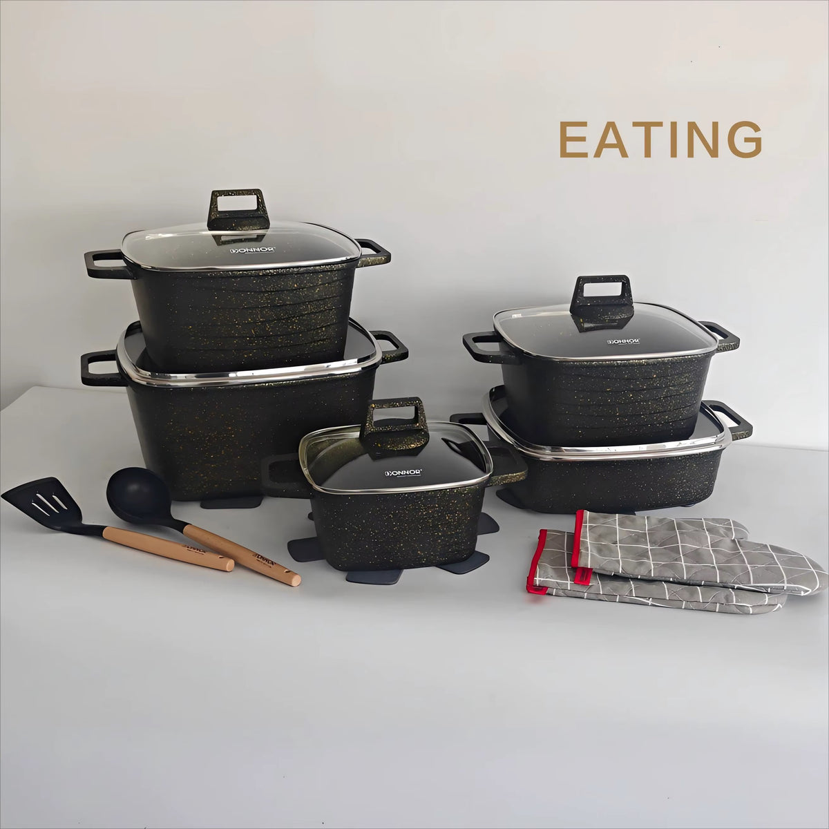 Batterie de Cuisine Carrée en Granit (12 Pièces)