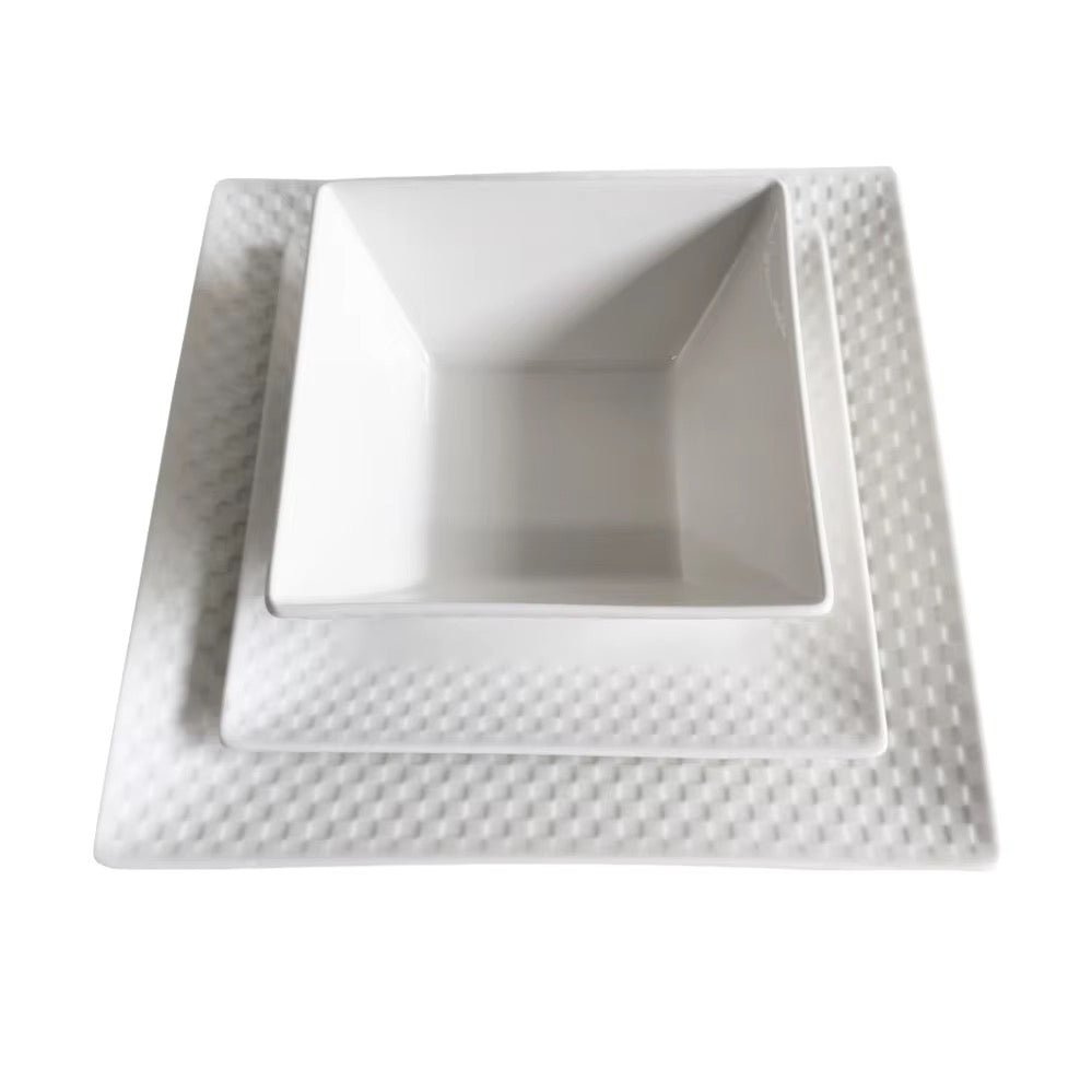 Service d’assiette carreaux et bol en céramique blanche