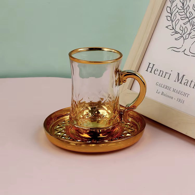Services de thé / café en verre doré 12 pièces