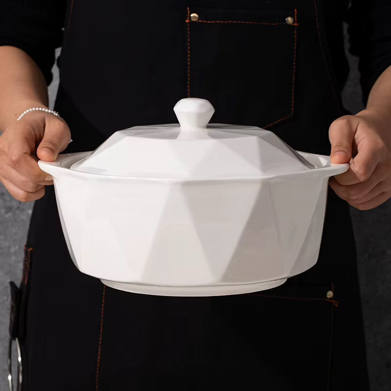 🍲 Soupières / Plats de Service en Céramique Blanche avec Couvercles 🍲