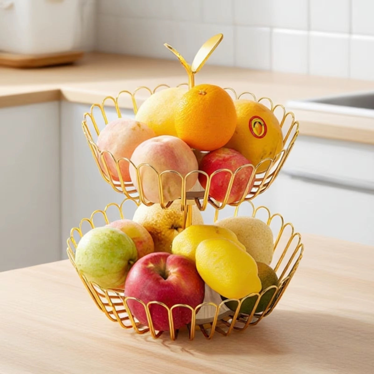 🧺 Corbeille à Fruits Étage en Métal Doré - Design Élégant 🍍
