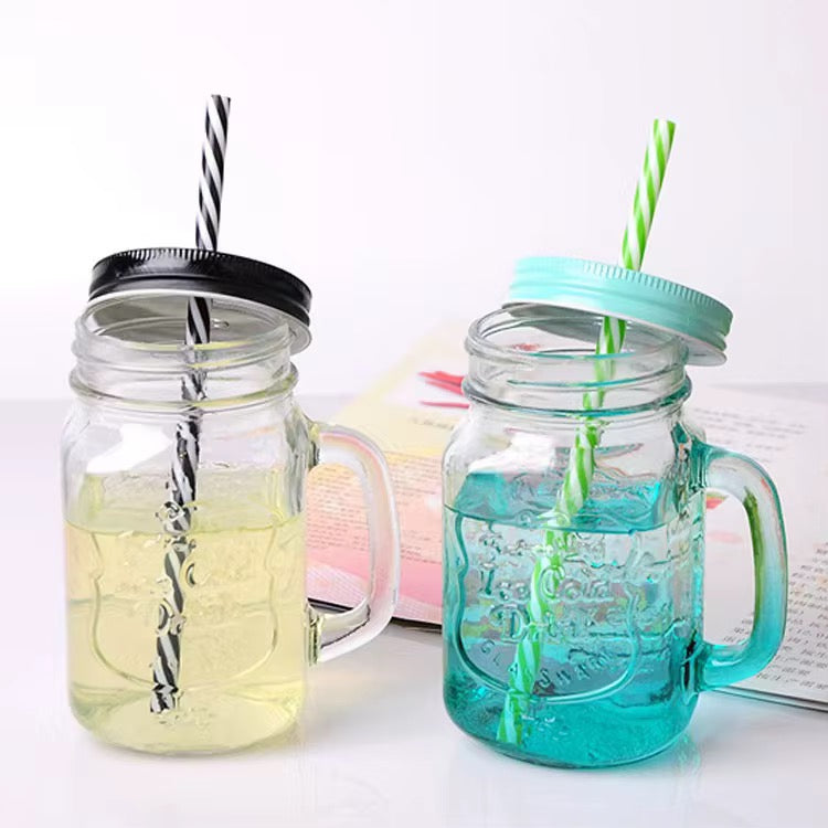 🍹 Chopes en Verre Style Mason Jar avec Couvercles et Pailles Assorties 🍓