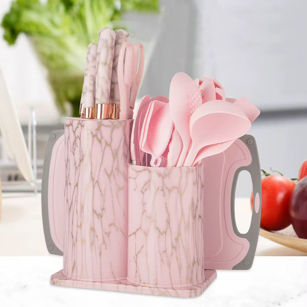 Set ustensiles de cuisine en silicone effet marbre 25 pièces