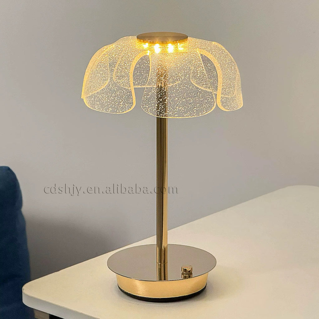 💡 Lampe de Table LED Design Fleurs / Méduse en Cristal & Métal Doré ✨