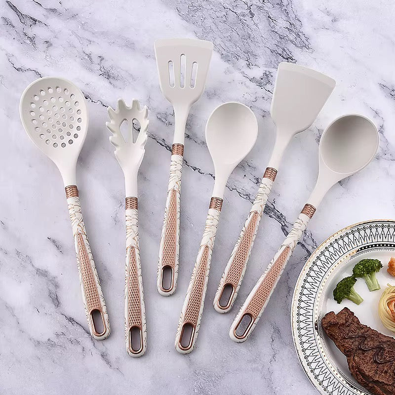 ✨ Set d'Ustensiles de Cuisine en Silicone 7 Pièces avec Support Or Rose - Luxe & Élégance 👨‍🍳